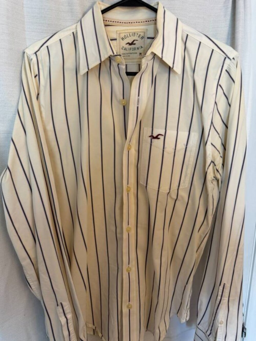 HOLLISTER - Shirt - Medium- White- Brown Line